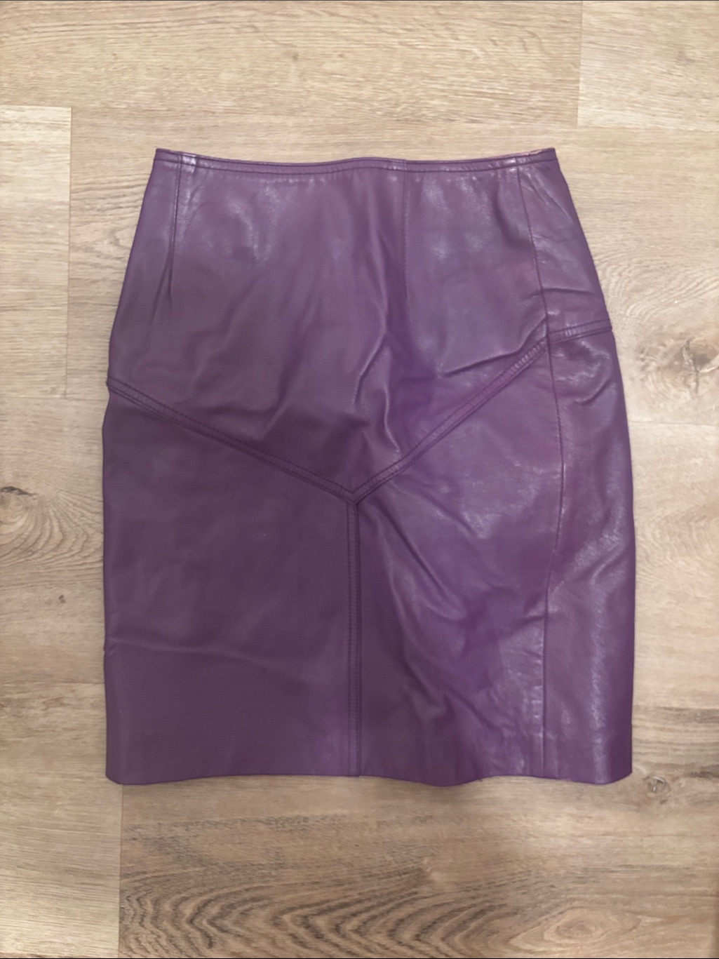 Vintage Fitted Purple Leather Pencil Skirt